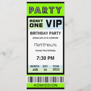 Ticket 21st Birthday Party Invitations Green Kaart