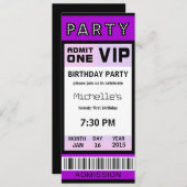 Ticket 21st Birthday Party Invitations Paars Kaart (Voorkant / Achterkant)