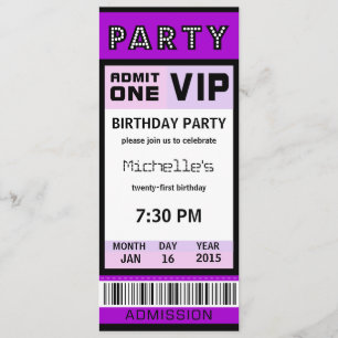 Ticket 21st Birthday Party Invitations Paars Kaart