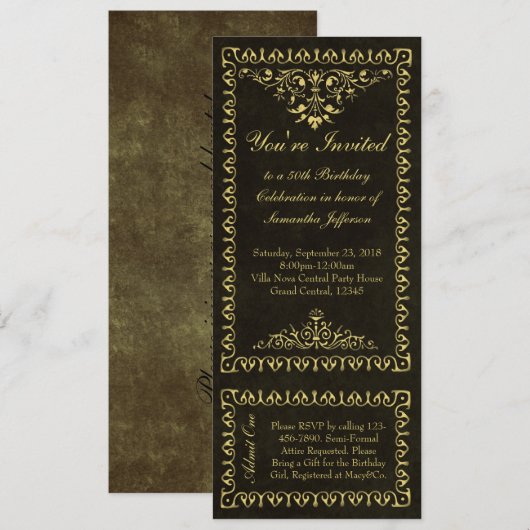 Ticket 50e Verjaardag/Feestuitnodigingen Kaart (Voorkant / Achterkant)