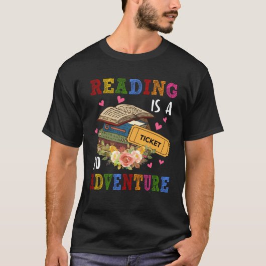Ticket Adventure Library leraar student B lezen T-shirt (Voorkant)