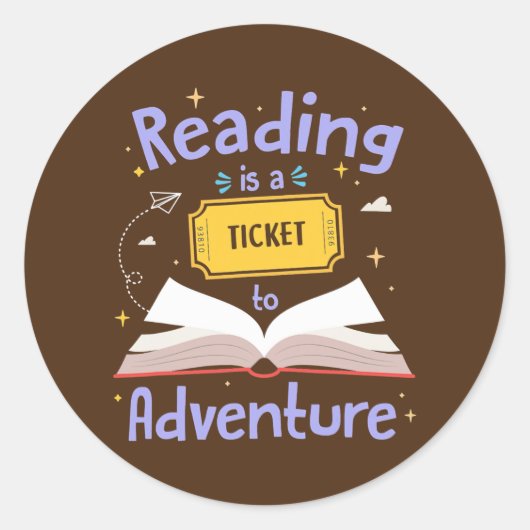 Ticket Adventure Library leraar Student lezen Ronde Sticker (Voorkant)