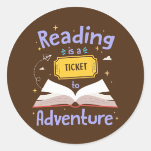 Ticket Adventure Library leraar Student lezen Ronde Sticker