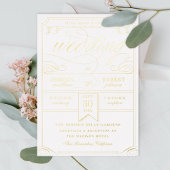 Ticket Antiek Calligrafie Weddenschap Gold Folie Uitnodiging