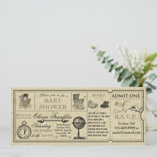 Ticket Baby shower Uitnodiging (Staand voorkant)