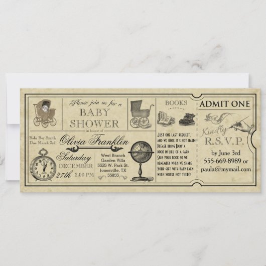 Ticket Baby shower Uitnodiging (Voorkant)