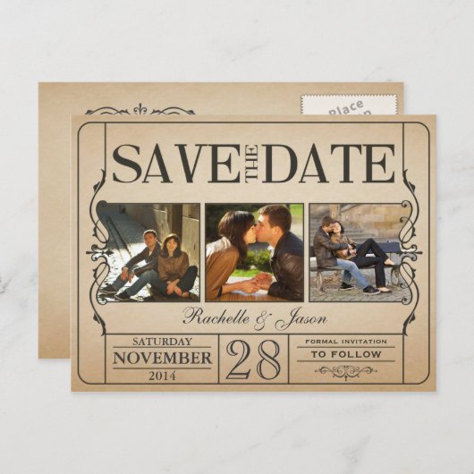 Ticket Bewaar de datum -- 3 afbeeldingen 2.0 Aankondigingskaart (Voorkant / Achterkant)