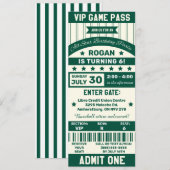 Ticket Birthday Party Groene en Witte Sport Team Kaart (Voorkant / Achterkant)