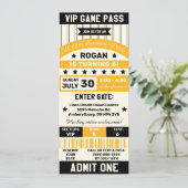 Ticket Birthday Party van het zwarte en gele sport Kaart (Staand voorkant)