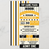 Ticket Birthday Party van het zwarte en gele sport Kaart (Voorkant / Achterkant)