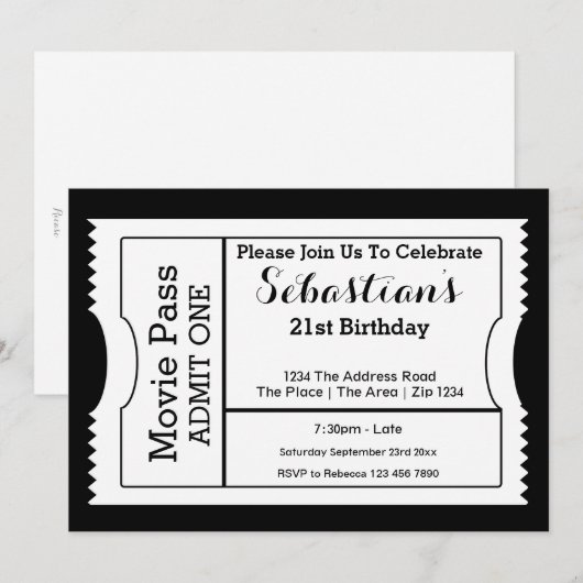 Ticket Black en White voor nieuwigheidspartij Kaart (Voorkant / Achterkant)