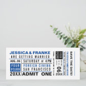  Ticket Blue Save the Date Invitation (Staand voorkant)