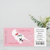 Ticket Boarding Pass Floral Wedding Abroad Zante Kaart (Staand voorkant)