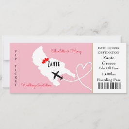 Ticket Boarding Pass Floral Wedding Abroad Zante Kaart