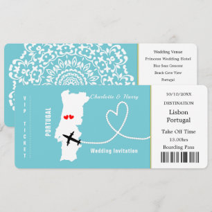 Ticket Boarding Pass Portugal Wedding Destination Kaart