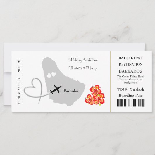Ticket Boarding Pass Trouwbestemming Barbados Kaart (Voorkant)