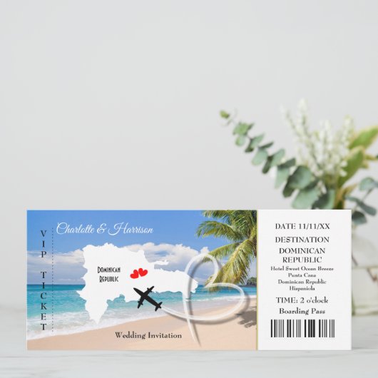 Ticket Boarding Pass Trouwbestemming Dominicaanse  Kaart (Staand voorkant)