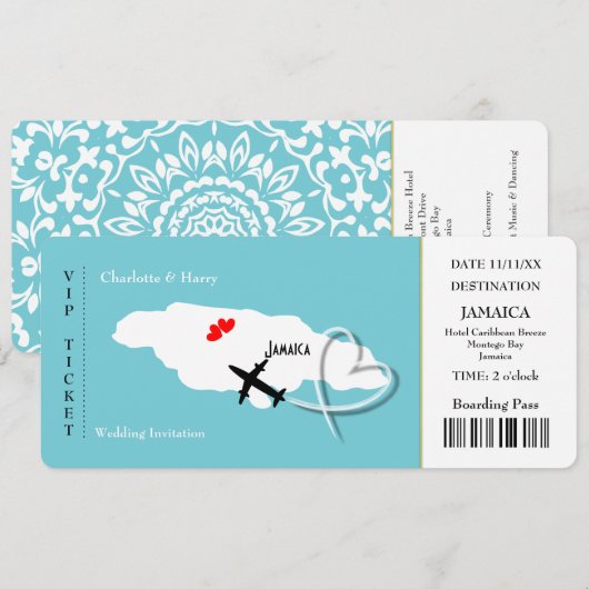Ticket Boarding Pass Trouwbestemming Jamaica I Kaart (Voorkant / Achterkant)