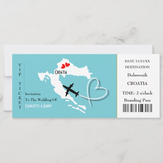 Ticket Boarding Pass Trouwbestemming Kroatië Kaart (Voorkant)