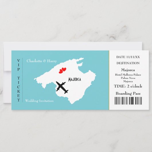 Ticket Boarding Pass Trouwbestemming Mallorca Kaart (Voorkant)