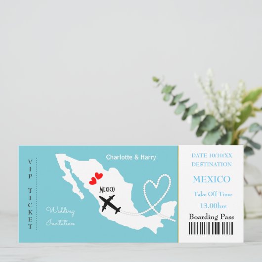Ticket Boarding Pass Trouwbestemming Mexico Kaart (Staand voorkant)