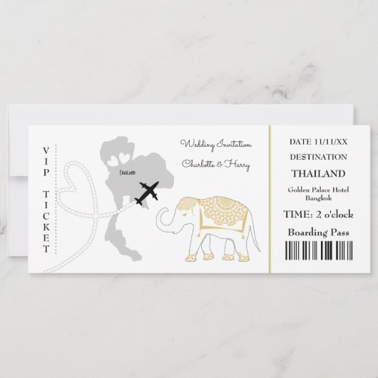 Ticket Boarding Pass Trouwbestemming Thailand Kaart (Voorkant)