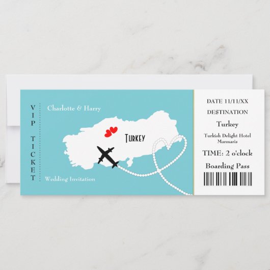 Ticket Boarding Pass Trouwbestemming Turkije Kaart (Voorkant)