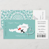 Ticket Boarding Pass Wedding Destination Austria Kaart (Voorkant / Achterkant)