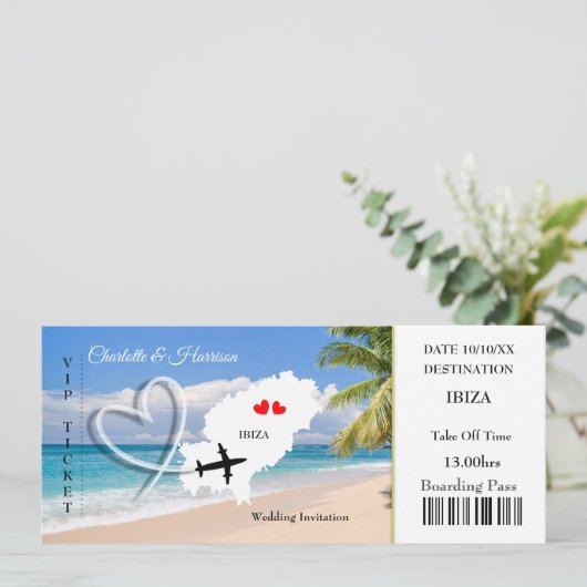 Ticket boarding Pass Wedding Destination Ibiza Kaart (Staand voorkant)
