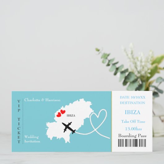 Ticket boarding Pass Wedding Destination Ibiza Kaart (Staand voorkant)