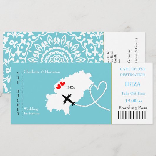Ticket boarding Pass Wedding Destination Ibiza Kaart (Voorkant / Achterkant)