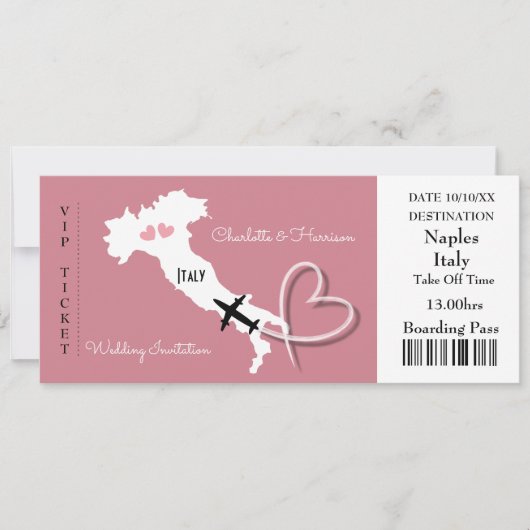 Ticket Boarding Pass Wedding Destination Italy IV Kaart (Voorkant)