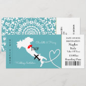 Ticket Boarding Pass Wedding Destination Italy Kaart (Voorkant / Achterkant)