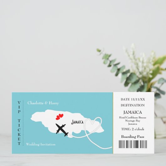 Ticket boarding Pass Wedding Destination Jamaica Kaart (Staand voorkant)