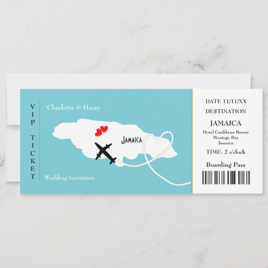 Ticket boarding Pass Wedding Destination Jamaica Kaart (Voorkant)