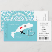 Ticket boarding Pass Wedding Destination Kos Kaart (Voorkant / Achterkant)
