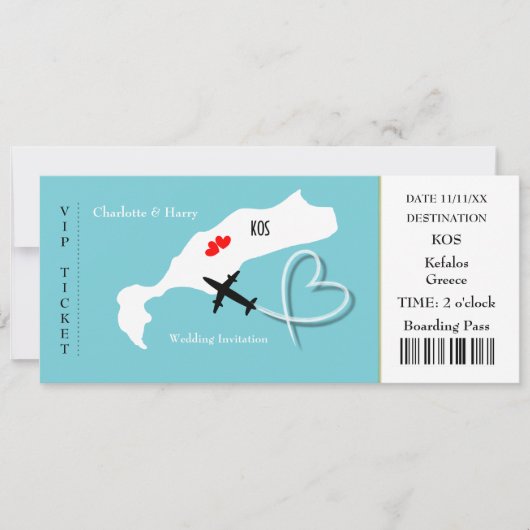 Ticket boarding Pass Wedding Destination Kos Kaart (Voorkant)