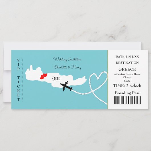 Ticket Boarding Pass Wedding Destination Kreta Kaart (Voorkant)