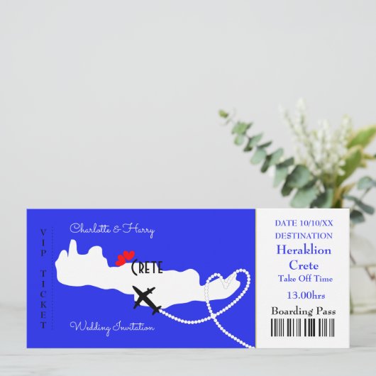 Ticket Boarding Pass Wedding Destination Kreta Kaart (Staand voorkant)