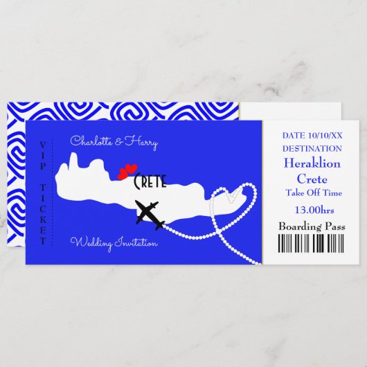 Ticket Boarding Pass Wedding Destination Kreta Kaart (Voorkant / Achterkant)