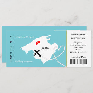 Ticket boarding Pass Wedding Destination Majorca Kaart