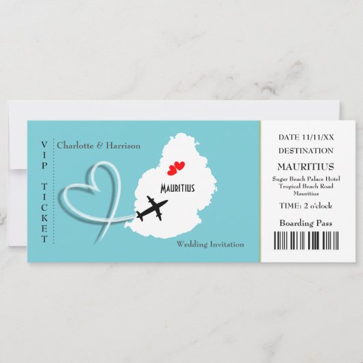 Ticket boarding Pass Wedding Destination Mauritius Kaart (Voorkant)
