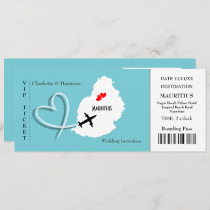 Ticket boarding Pass Wedding Destination Mauritius Kaart
