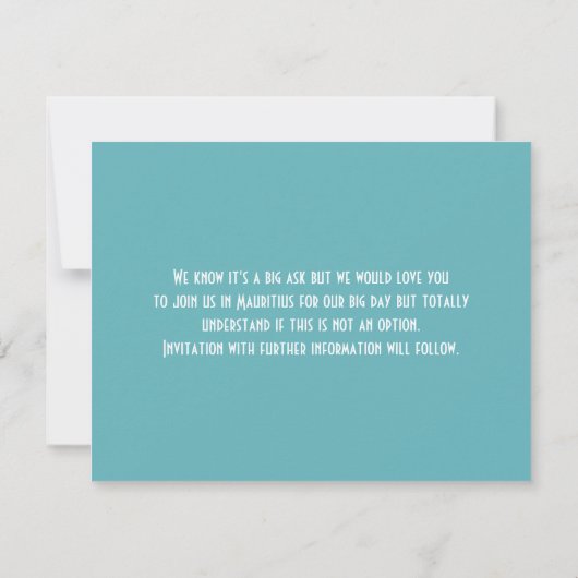 Ticket boarding Pass Wedding Destination Mauritius Save The Date (Achterkant)