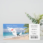 Ticket Boarding Pass Wedding Destination Mexico Kaart (Staand voorkant)