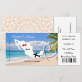 Ticket Boarding Pass Wedding Destination Mexico Kaart (Voorkant / Achterkant)
