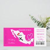 Ticket Boarding Pass Wedding Destination Mexico Kaart (Staand voorkant)