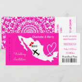 Ticket Boarding Pass Wedding Destination Mexico Kaart (Voorkant / Achterkant)