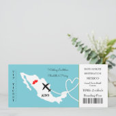 Ticket Boarding Pass Wedding Destination Mexico Kaart (Staand voorkant)