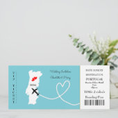 Ticket Boarding Pass Wedding Destination Portugal Kaart (Staand voorkant)